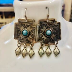 Silver and Turquoise Geometric Dangle Earrings